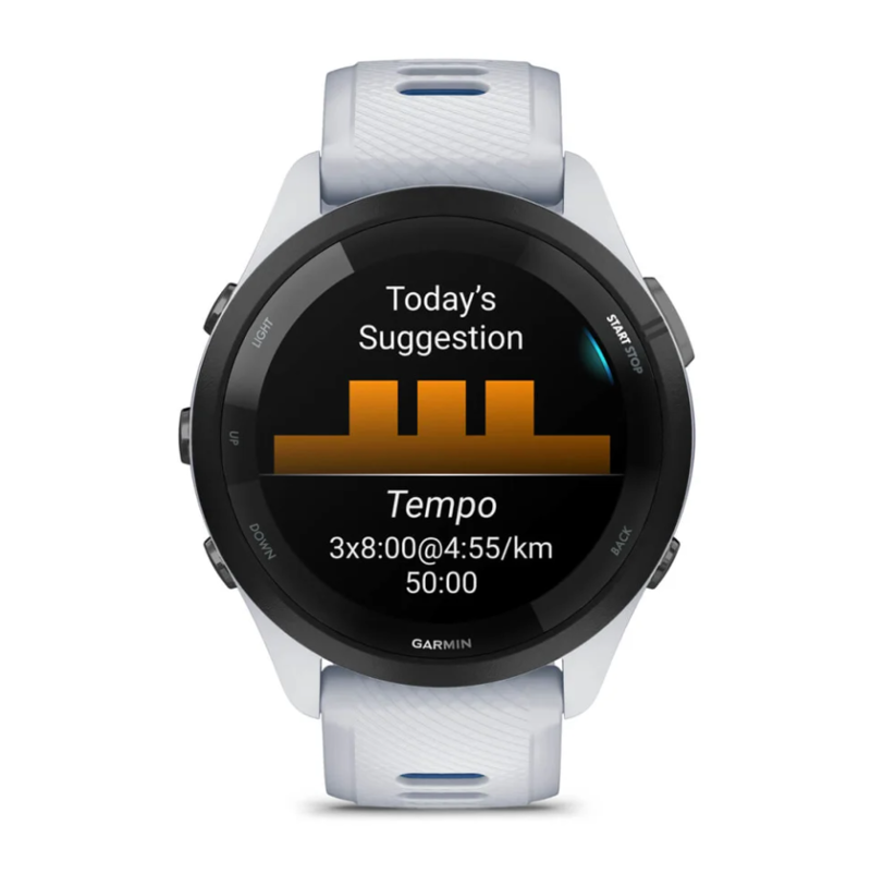 Garmin Forerunner 265 Black Bezel with Whitestone Case and Whitestone/Tidal Blue Silicone -2